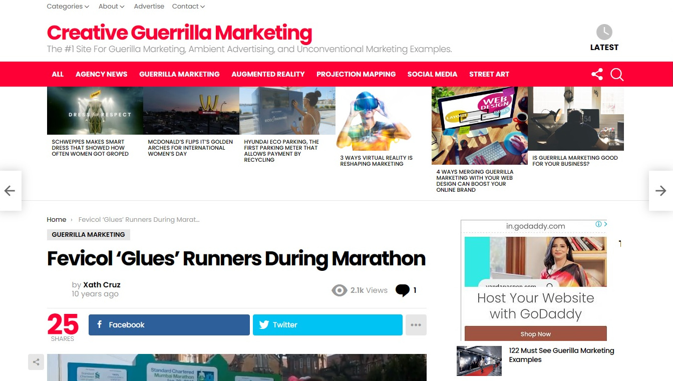 Article Published on creativeguerrillamarketing.com | Fevicol ‘Glues’ Runners During Marathon